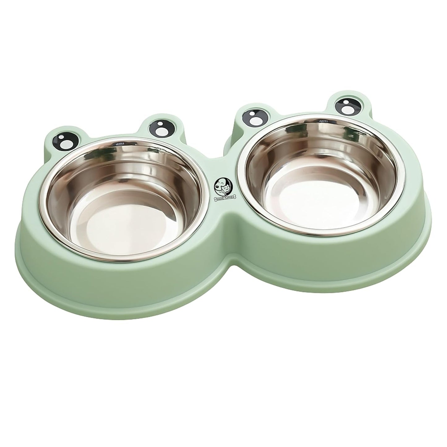 Frog-Shaped Double Pet Bowl with Removable Stainless Insert (2 × 400 ml, Green)