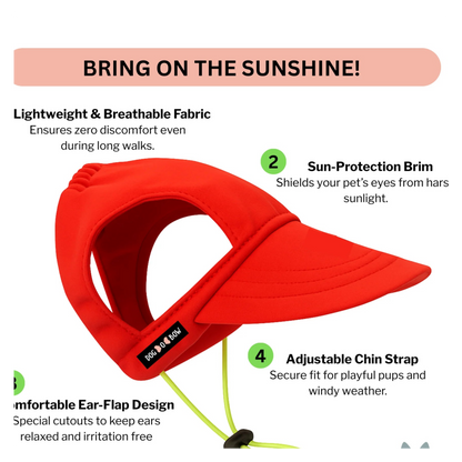 Red Loom and Latch dog baseball cap, lightweight pet accessory, with adjustable strap and breathable fabric for comfortable wear.