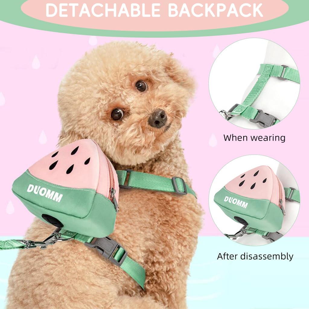 Adjustable Mesh Dog & Cat Harness Vest with Removable Zipper Pouch + Leash (Size M, Pink)
