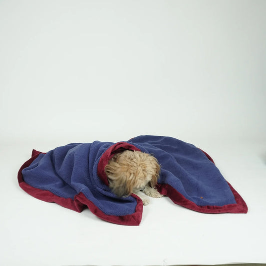 Reversible Loom and Latch pet blanket in grey and maroon, soft and furry for dogs and cats, provides cozy comfort.