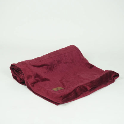 Reversible pet blanket by Loom and Latch, grey and maroon soft furry blanket for dogs and cats, showing plush texture and cozy design.