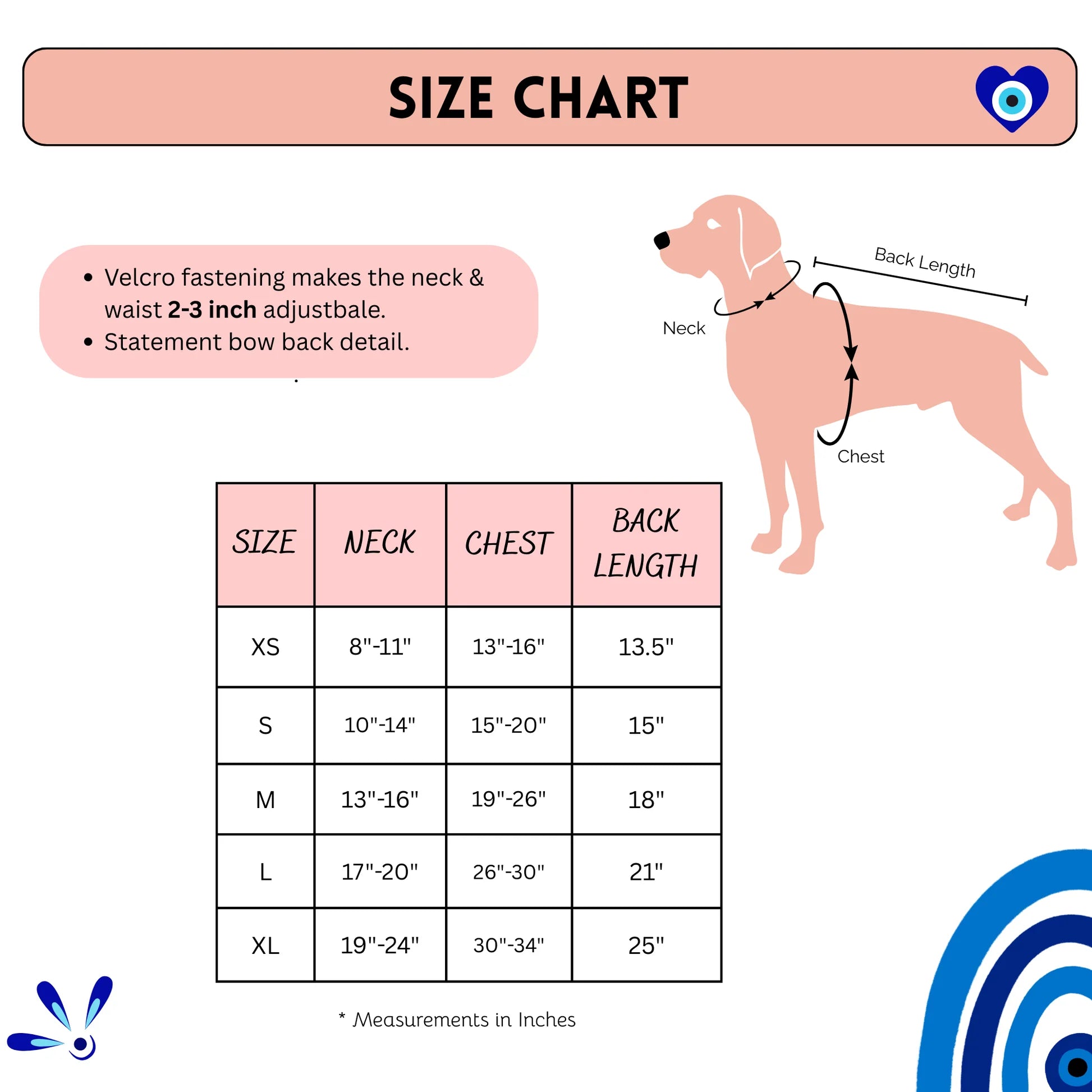 Loom and Latch Evil Eye dog dress made of soft cotton with secure Velcro fit, featuring an evil eye pattern on a comfortable pet outfit.