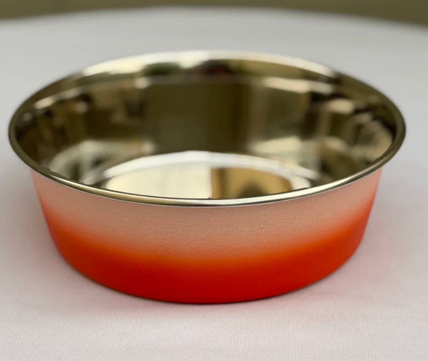 Orange dual tone pet bowl with rubber non-slip base by Loom and Latch, designed for durable, stable pet feeding.