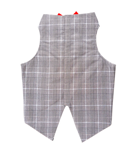 Grey check pet tuxedo by Loom and Latch featuring a formal outfit with easy Velcro closure for a comfortable fit.