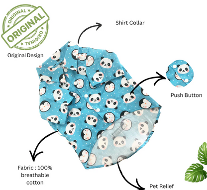 Blue Panda print dog shirt by Loom and Latch, lightweight and comfortable, shown on a small dog for everyday wear.
