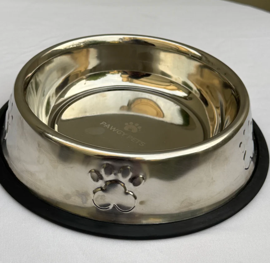Loom and Latch paw embossed pet bowl for dogs and cats, lightweight feeding bowl with a textured paw print design.