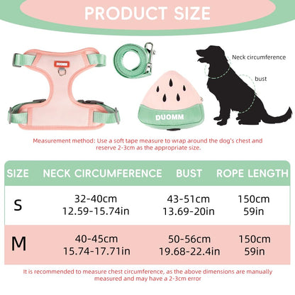 Adjustable Mesh Dog & Cat Harness Vest with Removable Zipper Pouch + Leash (Size M, Pink)