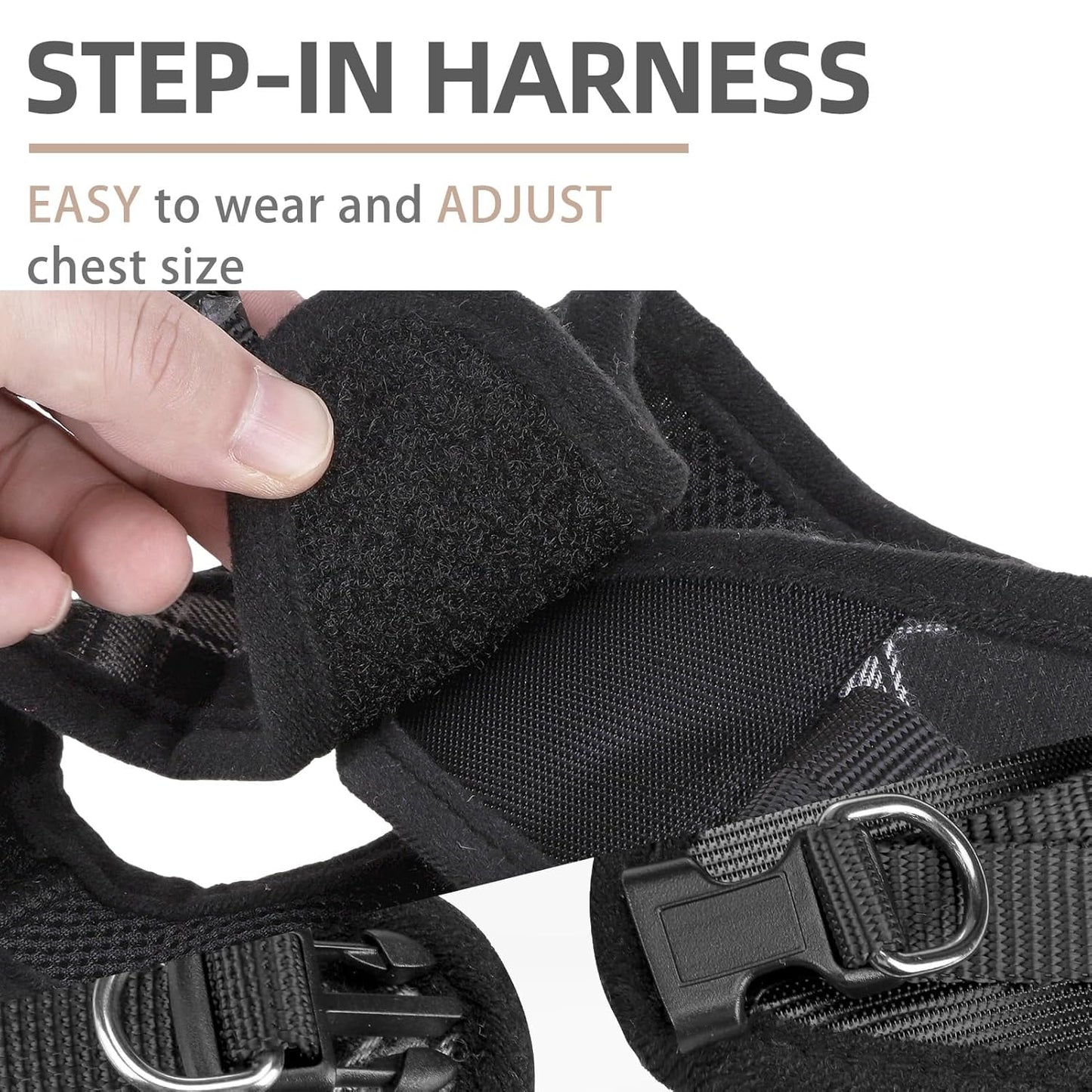 Reflective Mesh Harness, Collar + Leash Set (Size S, Chest 14.5–16 in, Black)