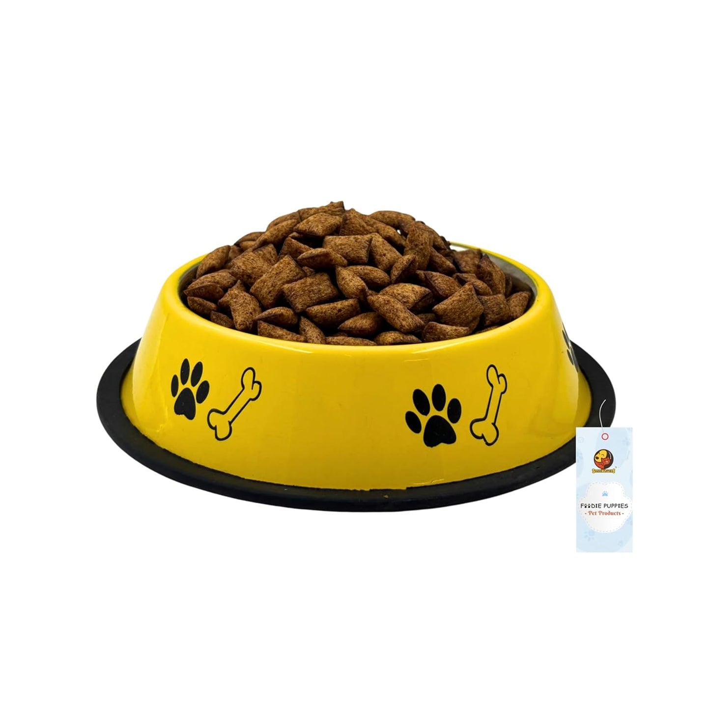 Paw & Bone Print Stainless Steel Pet Bowl with Non-Slip Rubber Base (1800 ml, Yellow)