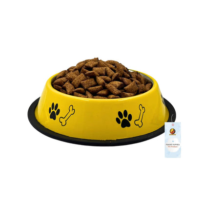 Paw & Bone Print Stainless Steel Pet Bowl with Non-Slip Rubber Base (1800 ml, Yellow)