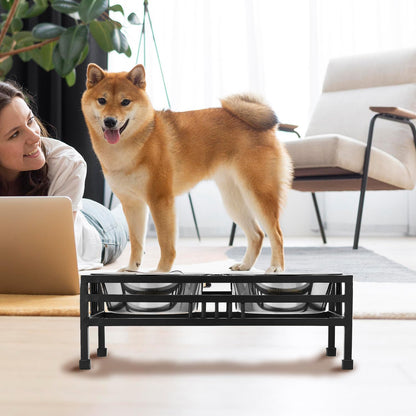 levated Double Diner Stand with 2 Stainless Steel Bowls (2 × 1600 ml, Black)