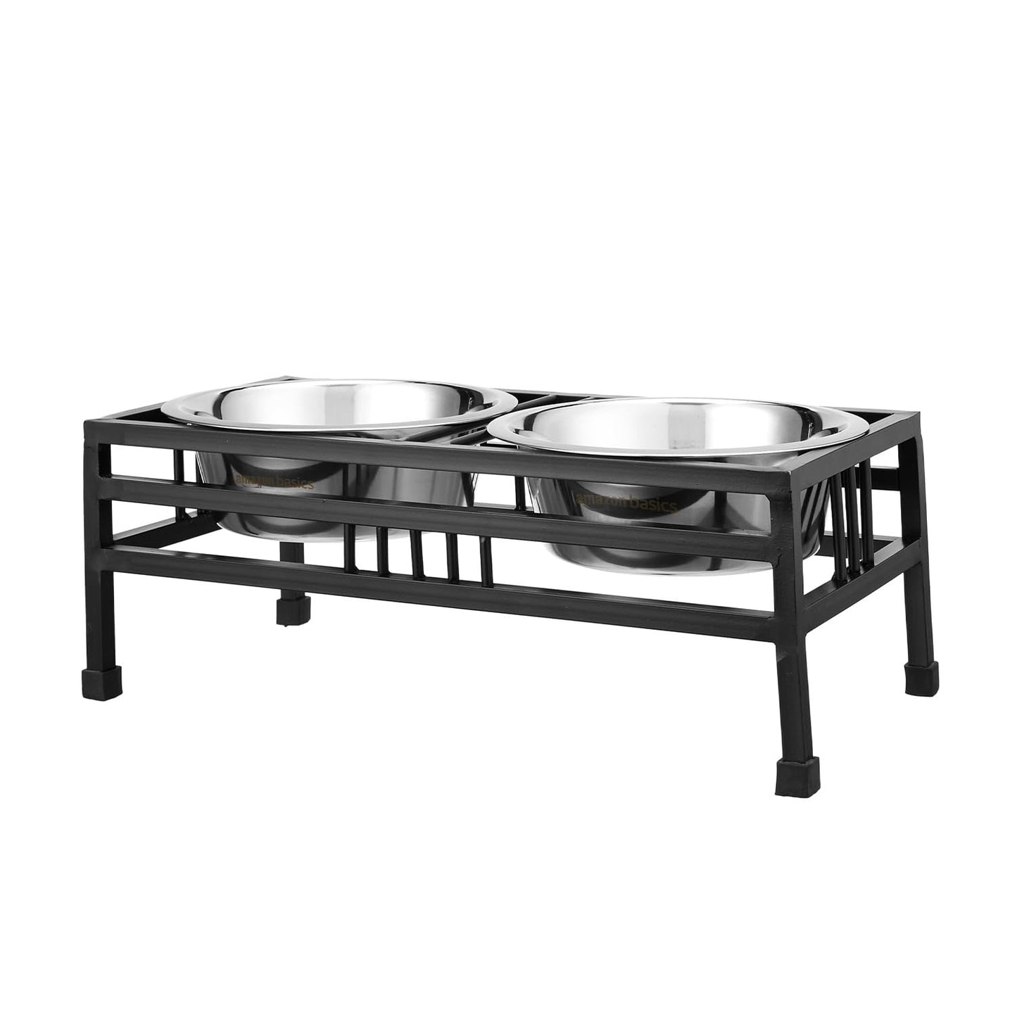 levated Double Diner Stand with 2 Stainless Steel Bowls (2 × 1600 ml, Black)