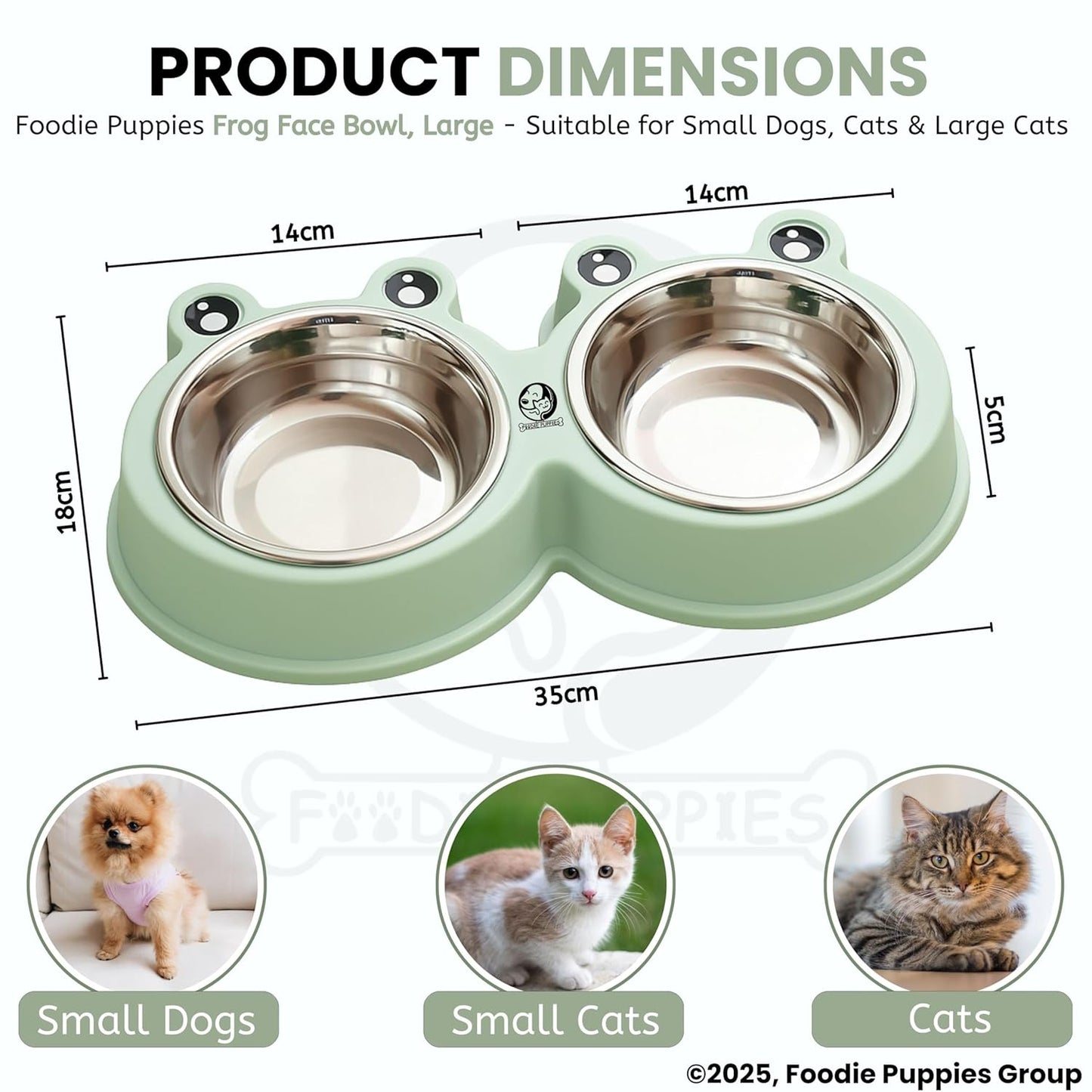 Frog-Shaped Double Pet Bowl with Removable Stainless Insert (2 × 400 ml, Green)