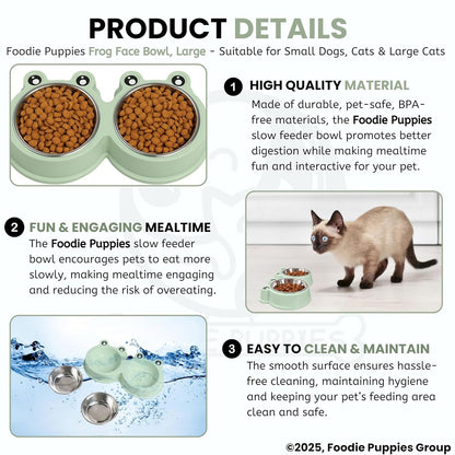 Frog-Shaped Double Pet Bowl with Removable Stainless Insert (2 × 400 ml, Green)