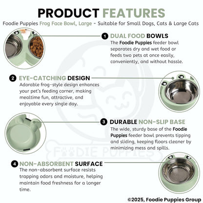 Frog-Shaped Double Pet Bowl with Removable Stainless Insert (2 × 400 ml, Green)