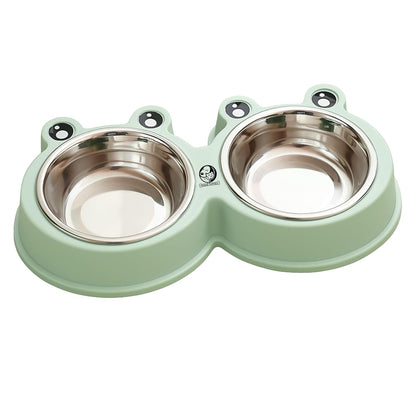 Frog-Shaped Double Pet Bowl with Removable Stainless Insert (2 × 400 ml, Green)