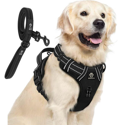 Reflective Heavy-Duty Dog Vest Harness + Leash Set (35–60 kg, Black)