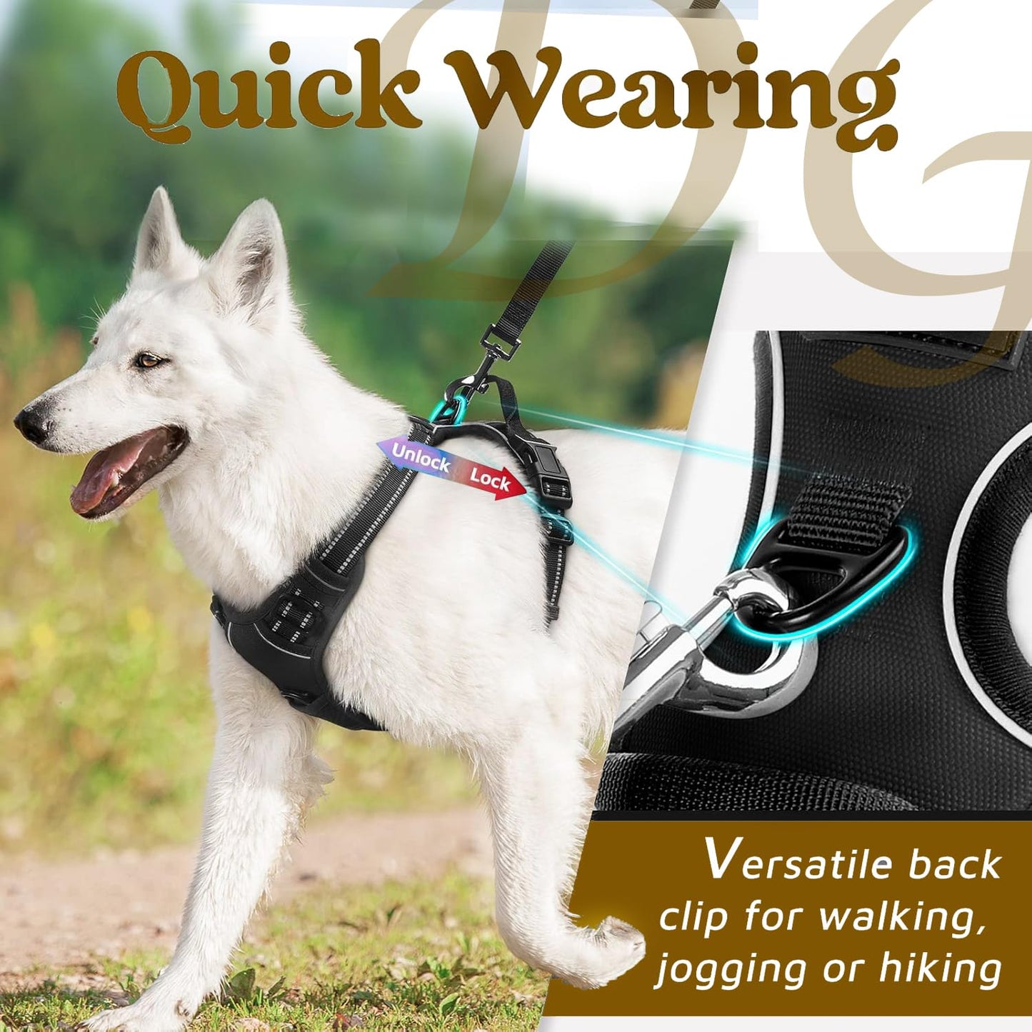 Reflective Heavy-Duty Dog Vest Harness + Leash Set (35–60 kg, Black)