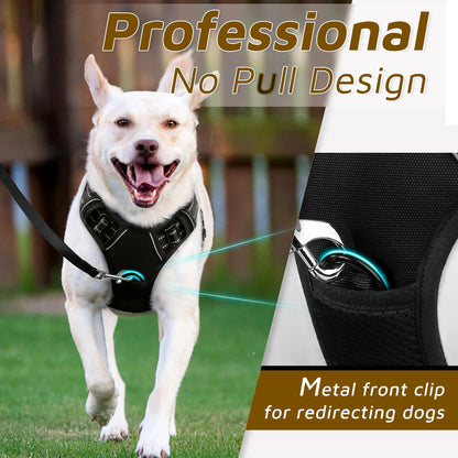 Reflective Heavy-Duty Dog Vest Harness + Leash Set (35–60 kg, Black)