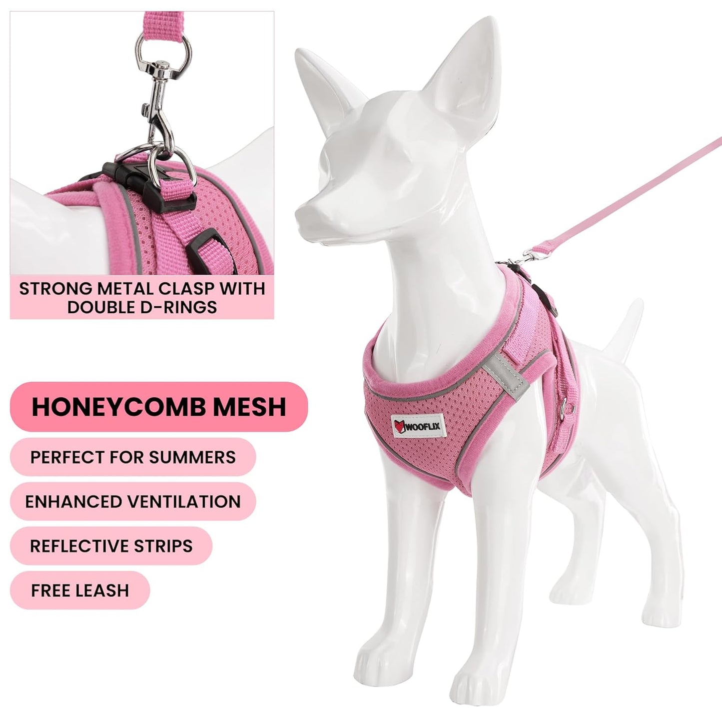 Reflective Soft-Padded Dog & Cat Harness (7–10 kg, Pink)