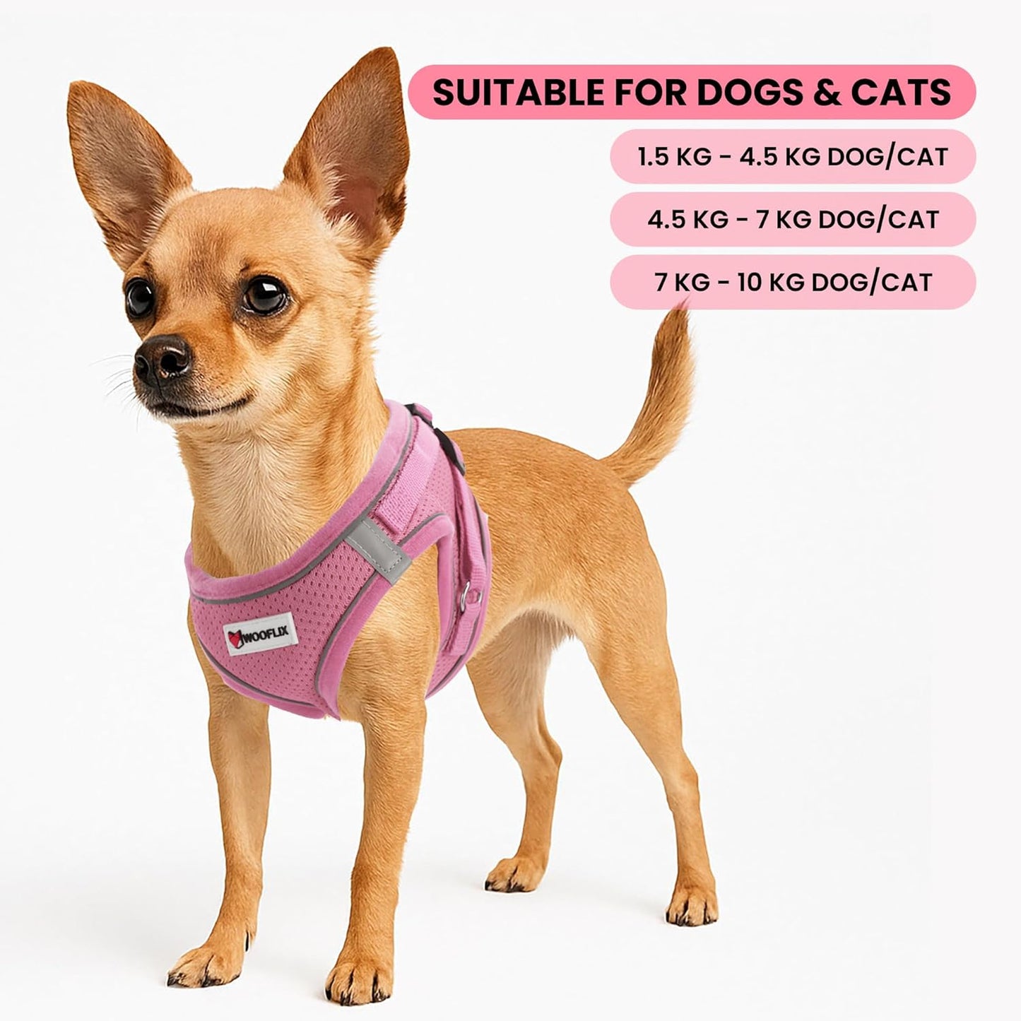 Reflective Soft-Padded Dog & Cat Harness (7–10 kg, Pink)