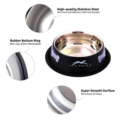 Anti-Skid Stainless Steel Pet Bowl (700 ml, Black & Grey)