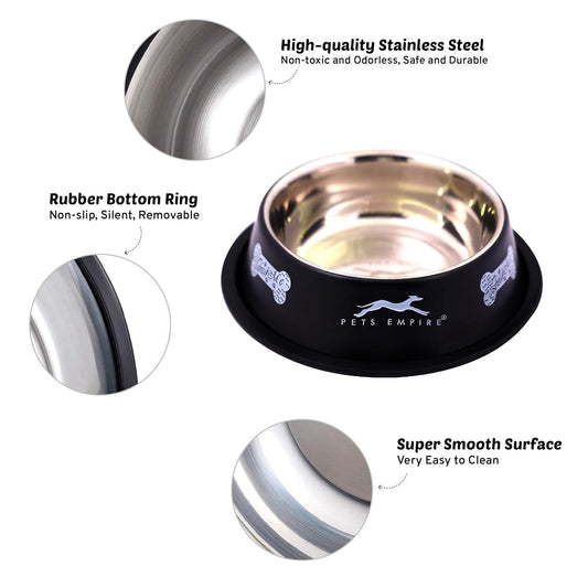 Anti-Skid Stainless Steel Pet Bowl (700 ml, Black & Grey)
