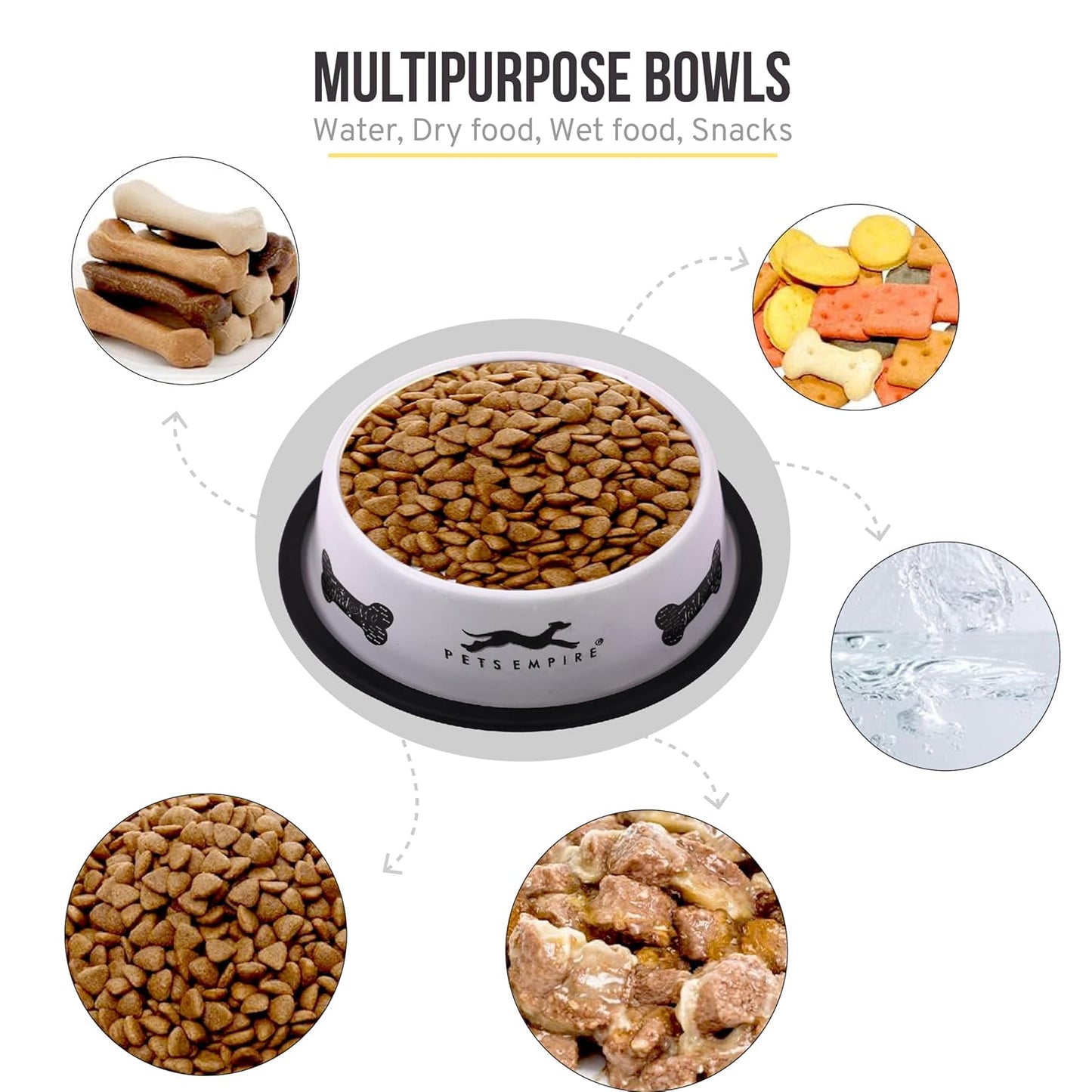 Anti-Skid Stainless Steel Pet Bowl (700 ml, Black & Grey)