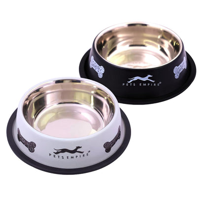 Anti-Skid Stainless Steel Pet Bowl (700 ml, Black & Grey)