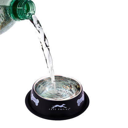 Anti-Skid Stainless Steel Pet Bowl (700 ml, Black & Grey)