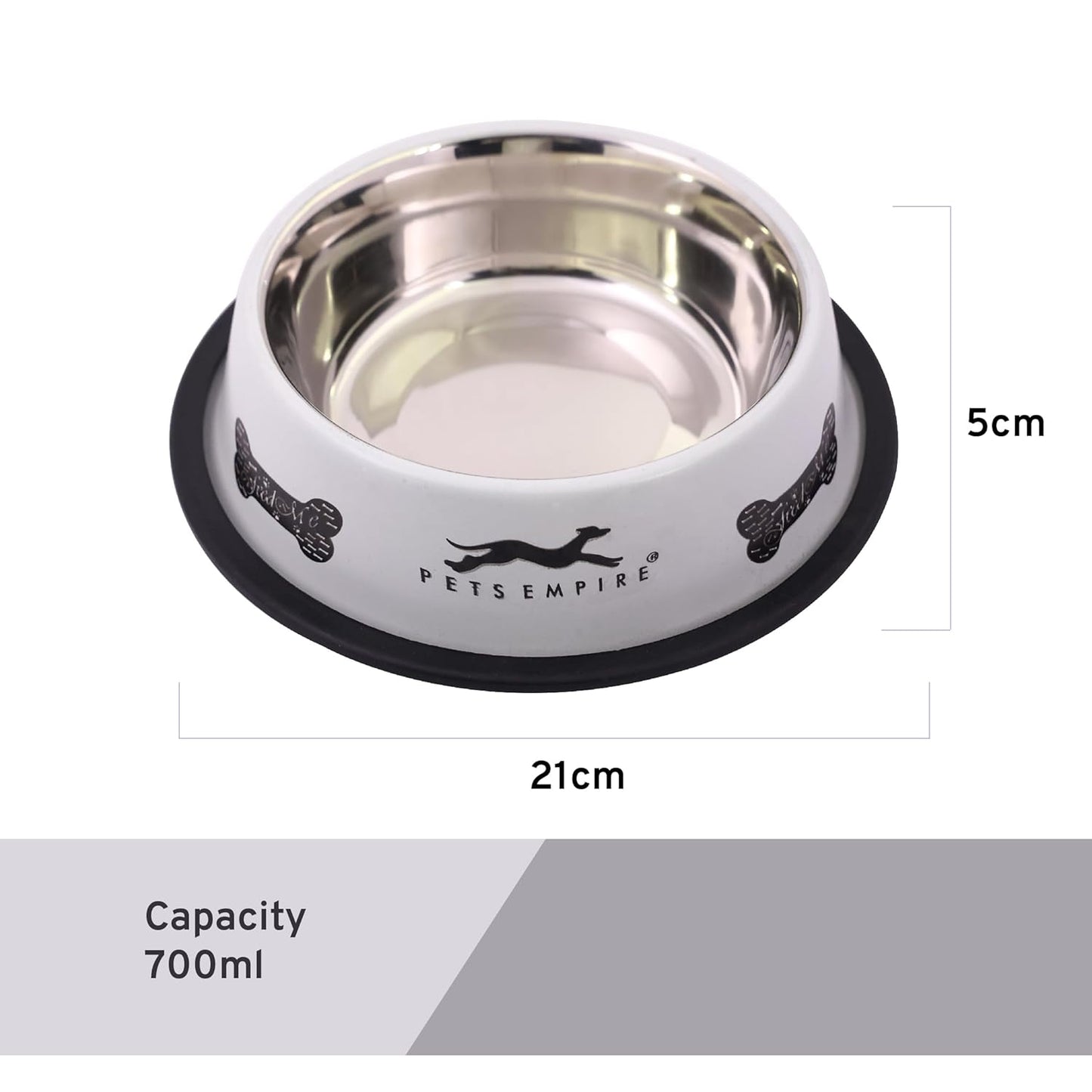 Anti-Skid Stainless Steel Pet Bowl (700 ml, Black & Grey)
